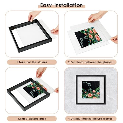 MUYE 12x16 Floating picture Frames Set of 2,Double Glass Frame,Display Any Size Photo up to 12x16,Wall Mount or Tabletop Standing,Black - color: Black, size: 12x16