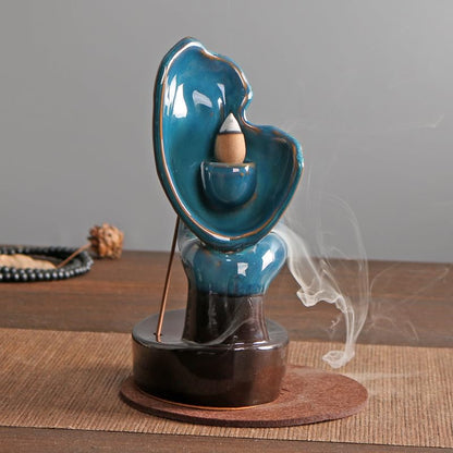 Woman Face on Hands Butterfly Statue Backflow Incense Holder,Waterfall Incense Burner Holder for Sticks Cones Home Office Yoga AI0036 - color: Face Statue 1