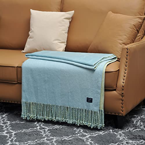 EP Mode Reversible Fringed Mulberry Silk Throw Blanket for Sofa (Crystal Blue/Lime) - color: Crystal Blue/ Lime