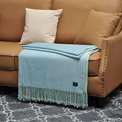 EP Mode Reversible Fringed Mulberry Silk Throw Blanket for Sofa (Crystal Blue/Lime) - color: Crystal Blue/ Lime