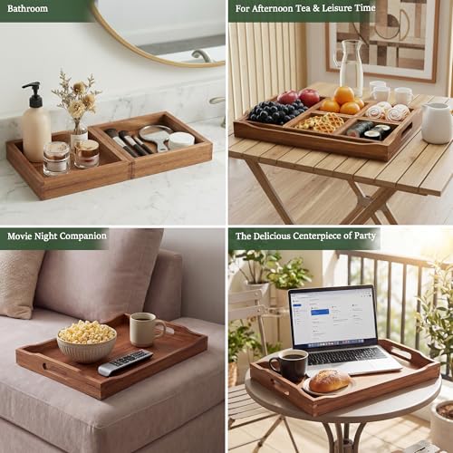 Serving Tray with 5 Removable Snack Boxes,Acacia Wood Snack Tray for Parties and Entertaining, Movie Night, Coffee Table and Charcuterie Serving - color: Acacia Wood-2