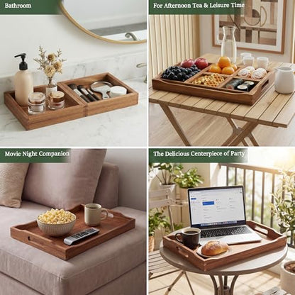 Serving Tray with 5 Removable Snack Boxes,Acacia Wood Snack Tray for Parties and Entertaining, Movie Night, Coffee Table and Charcuterie Serving - color: Acacia Wood-2