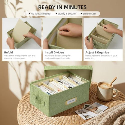 Collapsible Photo Storage Box, Adjustable Dividers - Grass Green, 28cm - color: Grass Green, size: 11.22"x6.89"x5.12"