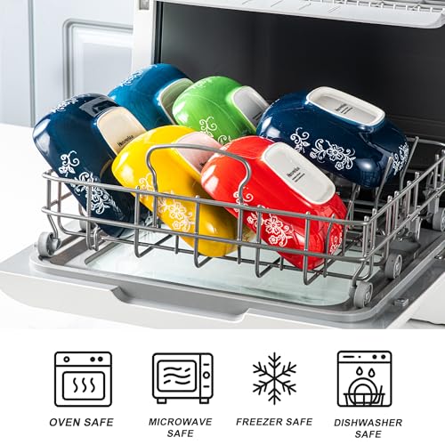 HENXFEN LEAD Boho Ceramic Square Bowls – 20 oz Colorful Bowls for Snacks, Dessert, Side Dishes, Pasta - 6 Inches Appetizer Plates Set of 6, Microwave & Dishwasher Safe - size: 20 Oz