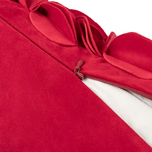 KINGROSE Handmade 3D Flower Throw Pillow Cover Decorative Cushion Cover Soft Pillow Case Sham for Sofa Couch Bed Living Room Home 12 X 20 Inches Velvet Christmas Red | Handmade Floral Pillowcase, Soft Decorative Cushion Cover for Sofa Couch Bed Living Roo