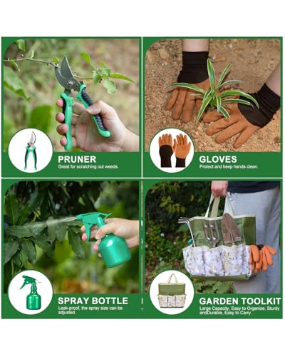 9-Piece Premium Gardening Tool Set for Women - Heavy Duty Stainless Steel Rust-Proof Tools with Fashion Storage Tote | Perfect Gardening Gifts for Mom, Mother's Day, Birthday & Outdoor (Green)
