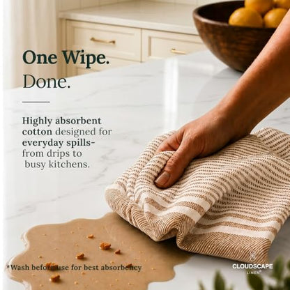 CSL Pack of 12 Kitchen Towels, Absorbent & Soft, Oversized, 18x28 - Beige | Soft, Quick-drying Weave, no Streaking, Hanging Loop, Always a Clean Towel Ready, Linen-inspired Texture, Housewarming Gift - color: Beige, size: 12 Pack