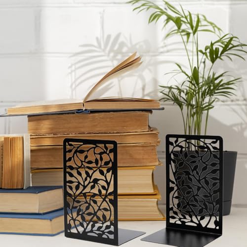 Tree Design Modern Bookends for Shelves, Metal Bookend Decorative Bookends Tree Bookends Supports, Unique Black Book Stoppers Black Non-Skid Book Stopper for Home Office School