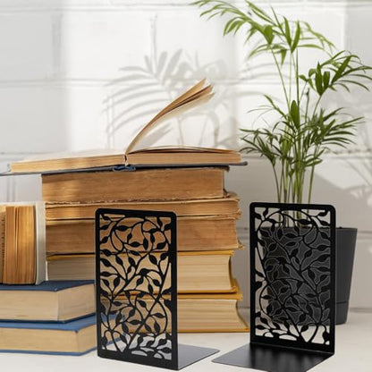 Tree Design Modern Bookends for Shelves, Metal Bookend Decorative Bookends Tree Bookends Supports, Unique Black Book Stoppers Black Non-Skid Book Stopper for Home Office School