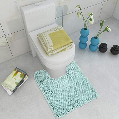 Standard 24"x21" U-Shaped Non-Slip Shaggy Chenille Toilet Contour Bathroom Rug with Water Absorbent, Spa Blue - color: Spa Blue, size: 24" x 21" (U-Shaped)