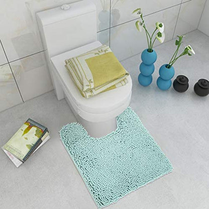 Standard 24"x21" U-Shaped Non-Slip Shaggy Chenille Toilet Contour Bathroom Rug with Water Absorbent, Spa Blue - color: Spa Blue, size: 24" x 21" (U-Shaped)