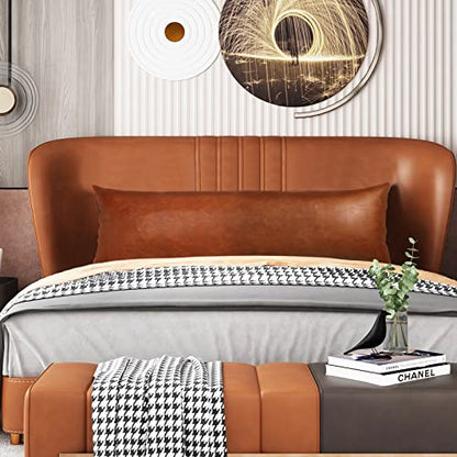 PANOD Luxury Full Body Pillow Covers 21 x 54,Decorative Premium Faux Leather Long Pillow Covers for Farmhouse Sofa Couch Bed Livingroom,Vegan Brown - size: 54" x 21" (Pack of 1)