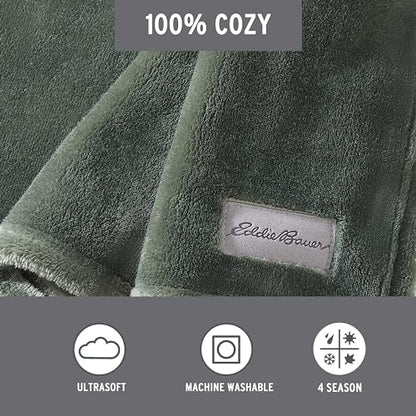 Eddie Bauer - Blanket, Super Soft Reversible Sherpa & Brushed Fleece Bedding, Throw Blankets for Couch, Ideal for Lounging (Ultra Lux Solid Green) - color: Ultra Lux Solid Green