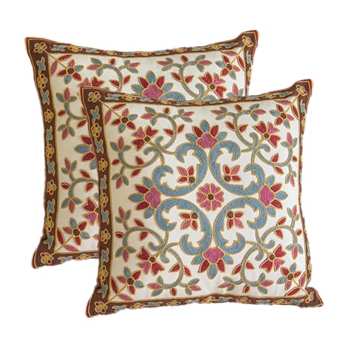 Embroidered Throw Pillow Covers, Pack of 2 Vintage Flowers Patterned Pillowcases for Couch Sofa Bedroom, Decorative Pillow Covers 18x18 inch(Vintage Flowers) - color: Vintage Flowers