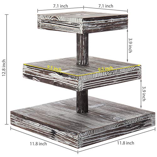 MyGift 3 Tier Cupcake Stand, Torched Wood Dessert Display Stand, Tiered Tray for Cakes, Appetizers Party Table Decor, Farmhouse Serving Tower