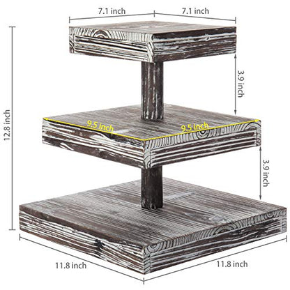 MyGift 3 Tier Cupcake Stand, Torched Wood Dessert Display Stand, Tiered Tray for Cakes, Appetizers Party Table Decor, Farmhouse Serving Tower