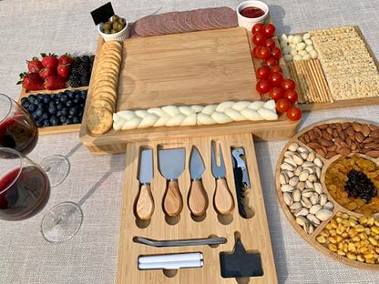 Custom Bamboo Charcuterie Platter – Engraved Cheese Board with Utensils – Personalized Wedding, Birthday, Housewarming & Thanksgiving Gift - color: Design #30