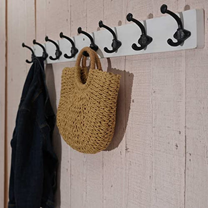 WEBI Rustic Coat Rack Wall Mount,35.43" Long Heavy Duty 8 Cast Iron Coat Hooks Wall Mounted Coat Hanger Hooks for Hanging Coats,Clothes,Jacket,Black on White,2 Packs - color: White, size: 35 Inch(2 Packs)