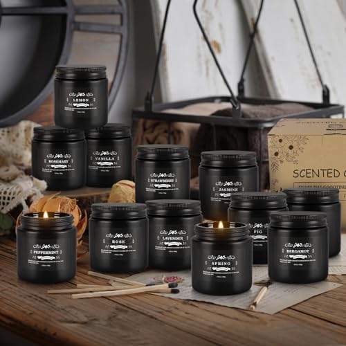 WPONSZU 12 Pcs Halloween Scented Candles with Added Natural Essential Oils, 3.05oz, Suitable for Various Festivals, Parties, Yoga, and Home Scene(Black) - color: Black