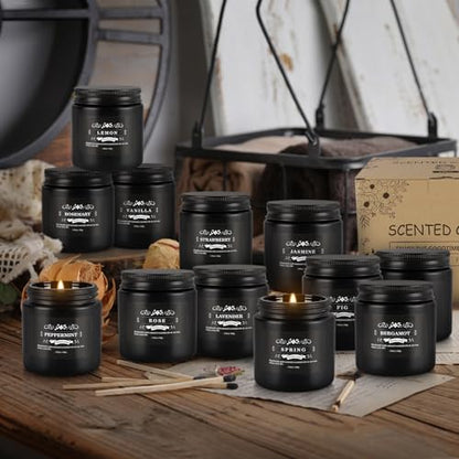 WPONSZU 12 Pcs Halloween Scented Candles with Added Natural Essential Oils, 3.05oz, Suitable for Various Festivals, Parties, Yoga, and Home Scene(Black) - color: Black