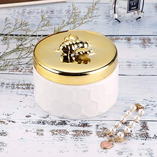 Hipiwe Ceramics Jewelry Box with Golden Bee Lid - Small Jewelry Display Organizer Holder Trinket Storage Tank Container for Home Decor,Gift for Women