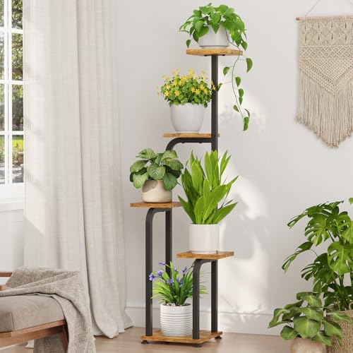 iDavosic.ly Tall Plant Stand Indoor, Corner Tiered Wooden Tray, Black Brown | 4 Tier Multiple Flower Holder Shelf, Space Saving Display Rack for Living Room Balcony Patio Porch Outdoor, 46.5 Inch High - color: Brown
