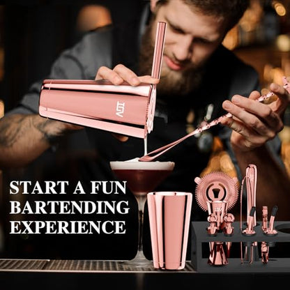 IOV Cocktail Shaker Set: 12-Piece Mixology Bartender Kit Bar Set | 16oz & 28oz Boston Shaker Drink Mixing Tools for Home with Recipe Booklet and Stand | Fun Housewarming Gift (Rose Gold) - color: 12 Pcs - Rose Gold