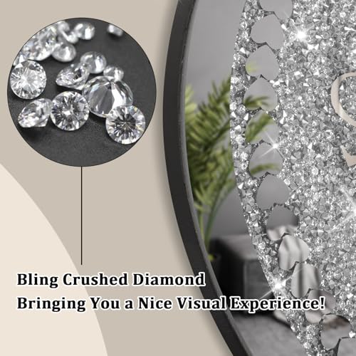 Crystal Wall Clocks for Living Room Decor Heart Shape Silver Diamond Mirrored Wall Clock with Sparkle Twinkle Bling Crushed Diamond for Wall Decoration - style: Heart
