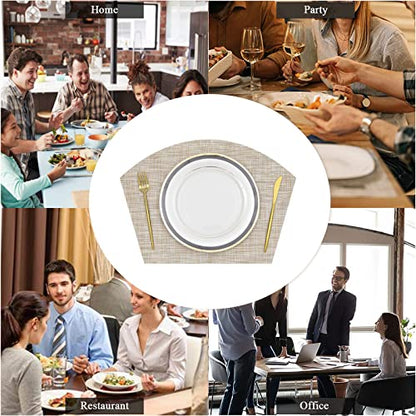 SHACOS Large Size Wedge Shape Placemats with Centerpiece Round Mat Set of 5 Round Table Place Mats Washable Dining Table Placemats Reversible, Beige - color: Beige