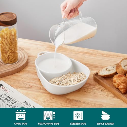 vancasso Starry Chip and Dip Bowl, Anti-Soggy Cereal Bowl, Soup and Sandwich Plate Combo, Breakfast Powls, Divided Snack Bowls Gifts for Wedding Housewarming Party, 2 Pack(White) - color: White