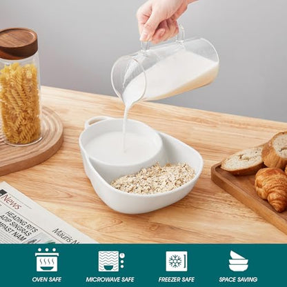 vancasso Starry Chip and Dip Bowl, Anti-Soggy Cereal Bowl, Soup and Sandwich Plate Combo, Breakfast Powls, Divided Snack Bowls Gifts for Wedding Housewarming Party, 2 Pack(White) - color: White