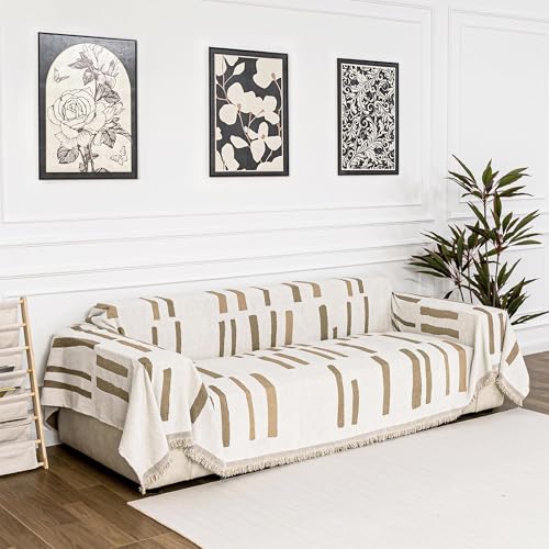 MYSKY HOME Sofa Covers for Sectional Sofa, Couch Cover for Dogs, Couch Covers with Tassel Loveseat Covers Futon Cover L Shaped Cover Washable Chenille Couch Protector, 71" x 102", Khaki Piano Key - color: 2# Khaki Piano Key, size: 71" x 102"