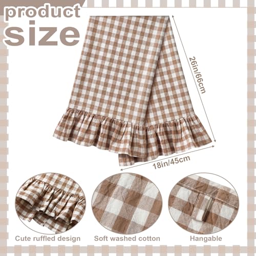 HunnmingRe Taupe Kitchen Towels Set of 2, 100% Cotton Ruffled Gingham Dish Towels 18"x28" Tea Cloths Classic Plaid Pattern for Farmhouse Charm, Drying Dishes, Entertaining Guests - color: Taupe, style: Gingham