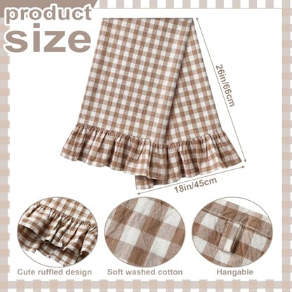 HunnmingRe Taupe Kitchen Towels Set of 2, 100% Cotton Ruffled Gingham Dish Towels 18"x28" Tea Cloths Classic Plaid Pattern for Farmhouse Charm, Drying Dishes, Entertaining Guests - color: Taupe, style: Gingham