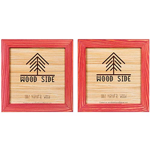 Rustic Wooden Square Picture Frames 4x4 - Set of 2-100% Natural Solid Eco Wood with Real Glass for Wall Mounting and Tabletop Display Photo Frame - Red - color: Red