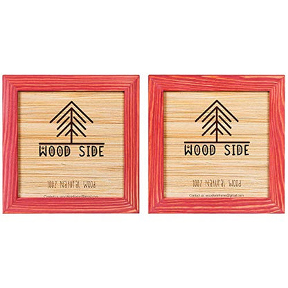 Rustic Wooden Square Picture Frames 4x4 - Set of 2-100% Natural Solid Eco Wood with Real Glass for Wall Mounting and Tabletop Display Photo Frame - Red - color: Red