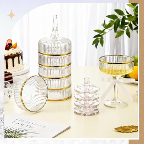 Set of 24 Plastic Champagne Coupe Glasses with Bow 7 oz Gold Champagne Tower Set Stackable Acrylic Ribbed Martini Glasses Cocktail Coupe Cup for Wedding Birthday Party Bar(Bowknot,White) - color: White, style: Bowknot