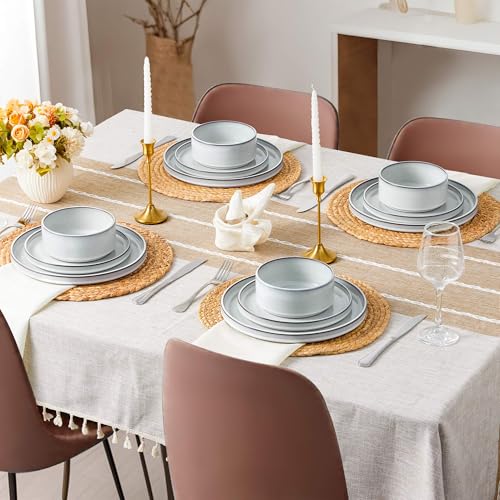 LIANYU 12 Piece Dinnerware Dishes Sets for 4, Stoneware Plates and Bowls | Ceramic Dishware Set for Pasta Dessert Cereal, Rustic Terracotta Bottom, Microwave & Dishwasher Safe, Lucent White - color: Lucent White