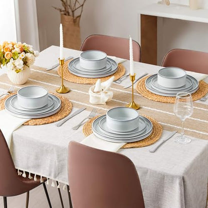 LIANYU 12 Piece Dinnerware Dishes Sets for 4, Stoneware Plates and Bowls | Ceramic Dishware Set for Pasta Dessert Cereal, Rustic Terracotta Bottom, Microwave & Dishwasher Safe, Lucent White - color: Lucent White