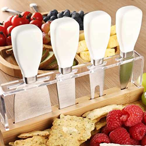 hecef Large Charcuterie Board Set of 13, A Bamboo Cheese Board and Snack Tray, 2 Ceramic Bowls, 4 Server Forks, 4 Knives Set, Appetizer Platter for Birthdays, Weddings, Housewarming, Feast - style: with Snack Tray