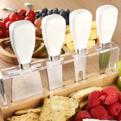 hecef Large Charcuterie Board Set of 13, A Bamboo Cheese Board and Snack Tray, 2 Ceramic Bowls, 4 Server Forks, 4 Knives Set, Appetizer Platter for Birthdays, Weddings, Housewarming, Feast - style: with Snack Tray