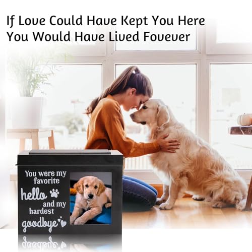 Large Black Wooden Pet Urn for Dogs & Cats | Cremation Keepsake Box w/Photo Frame