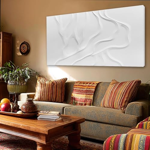 Hand-Painted Large White Abstract Wall Art for Living Room 29x58 Inch - color: White, size: 58"L x 29"W