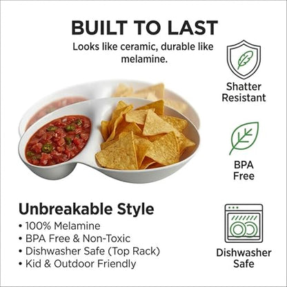 chip and dip bowl Chip and Dip Serving Set Melamine Tray Divided Platters (White)