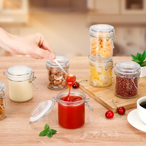 Small Glass Jars with Lids 8 oz, Airtight Clamp Lid Glass Storage Jars, Thick Lead-Free Glass Containers for Pantry Organization, Jam, Yogurt, Overnight Oats, Food Storage - size: 8 fl oz x 12 - Cylinder