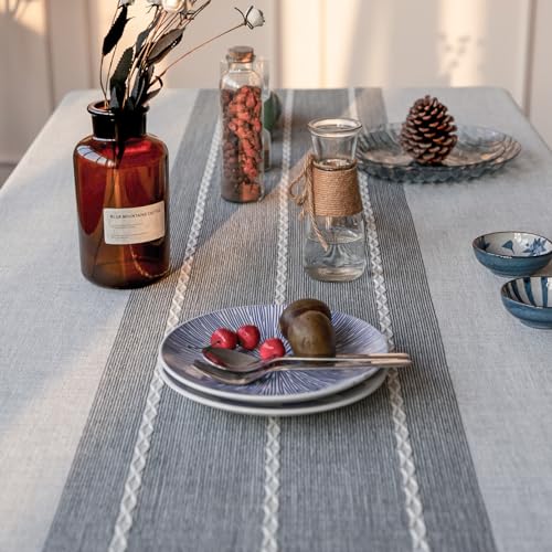 Deep Dream Tablecloth, Embroidered Waterproof Table Cloth Cotton Linen Wrinkle Free Anti-Fading Tablecloths Washable Dust-Proof Table Cover for Kitchen Dinning Party Christmas, 55 x 70 Inch - New Gray - color: New Gray, size: 70" x 55" (Rectangular)
