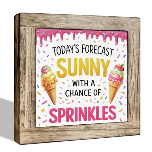 Funny Ice Cream Summer Decor for Desk Table Shelf, Cute Dessert Theme Wood Plaque for Kitchen Home Office, Sweet Gift for Friends Family - color: Summer 05