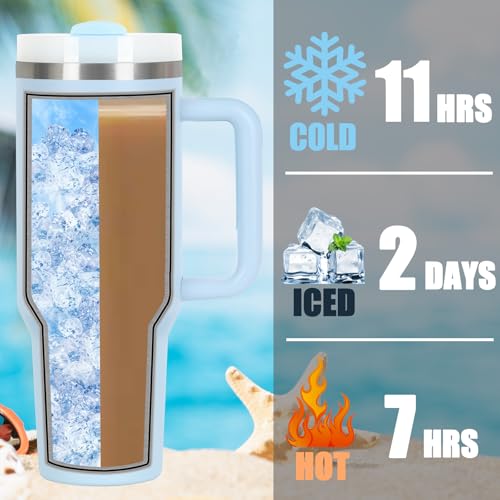 4 Pack 40 Oz Tumblers with Handle Bulk, Double Wall Vacuum Insulated Stainless Steel Tumblers with Lid and Straw, 40 oz Cups with Silicone Spill Proof Stopper Set (Sky Blue) - color: Sky Blue
