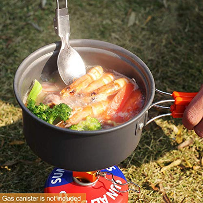 REDCAMP 6/10/11/12/14/15/19 PCS Camping Cookware Mess Kit Camping Gear Campfire Utensils Lightweight Stackable Pot Pan Bowls Soup Spoon with Storage Bag for Camping, Backpacking, Outdoor Cooking - style: Orange,10 Pcs