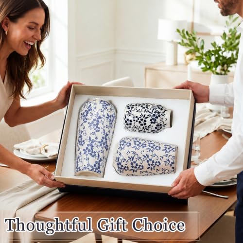 LemonRoad 3 Pack Chinoiserie Vases Porcelain Blue and White Vases for Flowers Pottery Chinoiserie Ceramic Vase for Living Room Mother's Day Decor Table Centerpiece, 6.9", 8.7", 11.8"(Rustic) - style: Rustic